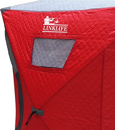 2-3 People Ice Fishing Shelter - Linklife Outdoor Pop Up Ice Fishing Tent With 4 Detachable Ventilation Windows, 3-Layer Fabric, Coldproof Snowproof Windproof Waterproof Oxford Fabric (Red) #TOP4