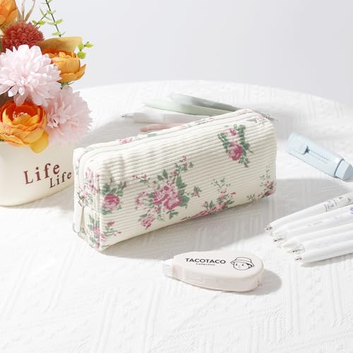 Image of Pencil Case Lightweight Aesthetic Pen Case Office College School Storage Bag Pouch Holder Box Organizer Makeup Pouch Cosmetic Bag for Girls Boys Kids (Flowers-Pink)