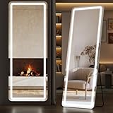Sweetcrispy Full Length Mirror with LED Lights, 71.3'x26.5' Lighted Floor Mirror with Dimming & 3 Color Lighting, Stand for Bedroom, Dressing Room