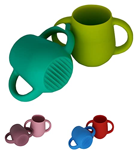 Image of SiliLife Silicone Baby Cups for Baby or Toddler 2 Pack Flexible Food-Grade Safe BPA Free with Easy-Grip Handles for Self-Feeding Training