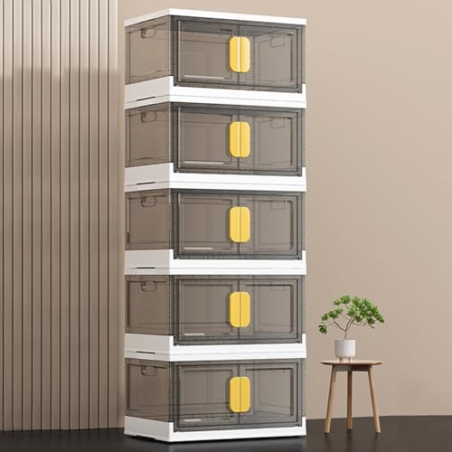 Zapatero plegable de plástico con 5 estantes y ruedas apilables para el hogar y la oficina, diseño que ahorra espacio, solución de almacenamiento debajo de la cama