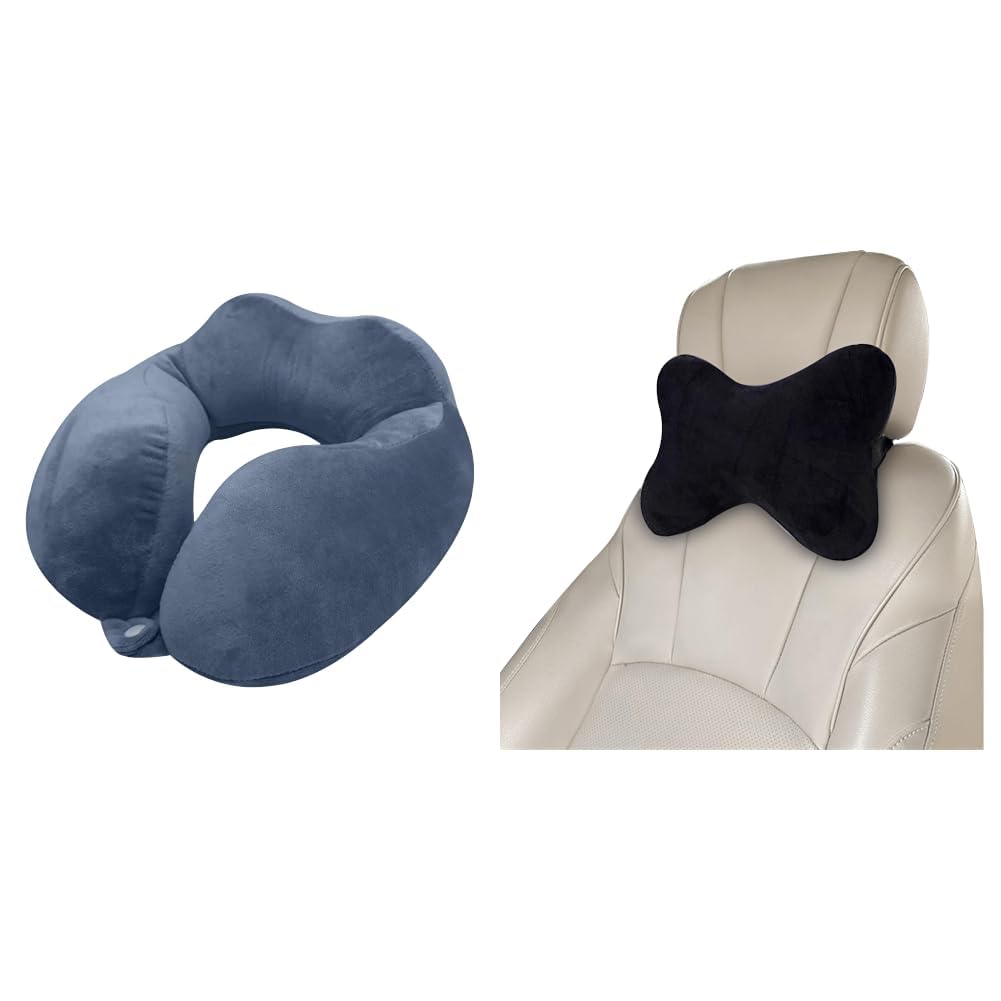 GREELI Rover Travel Neck Pillow – Soft Fiber Filled with Snap Button, Plush Fabric, for Flight, + Car Neck Rest Pillow for Head Rest Super Soft Fiber Neck Support for Car Seat, Office Chair,-image-12