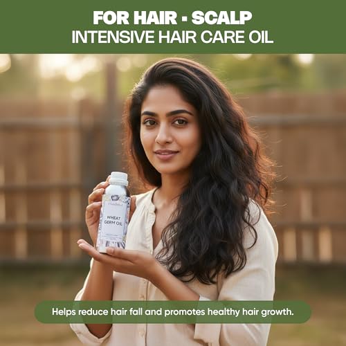 Image of VedaOils Wheat Germ Oil 100ml | 100% Cold Pressed Pure Natural Wheat Germ Oil for Skin & Hair Growth | Anti-Hairfall, Promotes Hair Growth, Softness & Shine