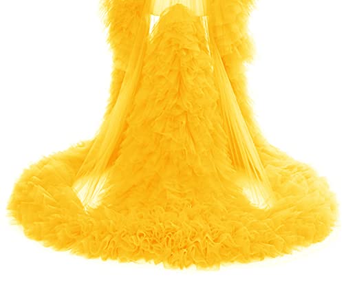 Qqcute Yellow Maternity Robe For Photoshoot Tulle Bridal Lingerie Long Sleeve Perspective Puffy Pregnancy Wedding Scarf Dressing Gown(2Xl) #TOP5