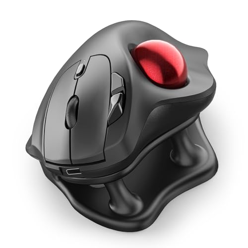 Nulea Souris trackball sans Fil M511, Souris Ergonomique Rechargeable à Commande Pouce avec Support d'inclinaison, Suivi Lisse et précis, Connexion de 3 appareils (récepteur Bluetooth ou USB) - Rouge