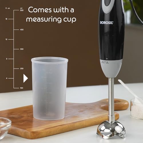 Image of Borosil Smartblend Hand Blender with 800ml Beaker | 300W Silent DC Motor, Detachable & Washable Blending Rod | Stainless Steel Stem for Hot /Cold Blending, Anti Splash | 1 Year Warranty