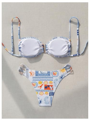 Milumia Women's 2 Piece Bikini Set Graphic U Wired Spaghetti Strap Bathing Suits2