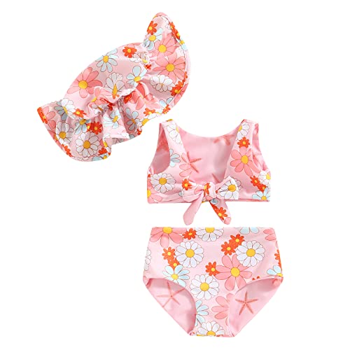 Baby Girls Swimsuit Floral Daisy Two Piece Girls Bathing Suit Sleeveless Tank Bottom Toddler Swimsuit Summer Beach Wear (APink, 6-12 Months)