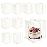 8 Pcs 10x10x12Inch Clear Cake Box, PET Tall Cake Boxes, Clear Gift Boxes for 8 Inch Cake, Bakery Transport Container Cake Display Box for Birthday Wedding Party