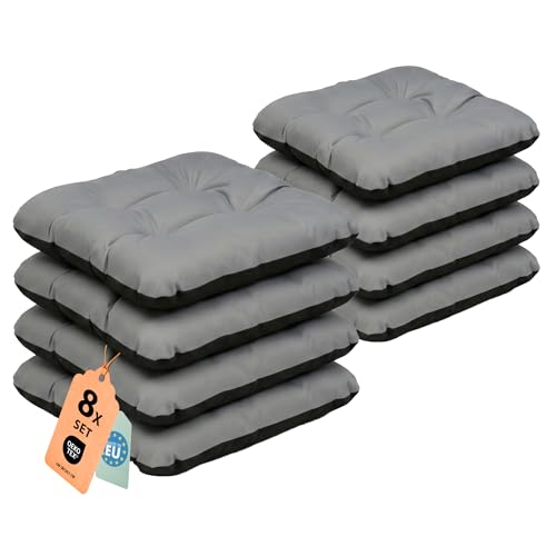 SuperKissen24. Coussin pour Chaise, Siège, Banc de Jardin, Canapé - Lot de 8 Coussins 45x45 cm - Bain de Soleil - Intérieur/Extérieur – imperméable - Gris