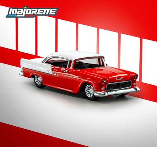 Image of Jada Majorette Collection - 1955 Chevy Bel Air 1:64 Die-Cast Model Car with Rubber Tires & Display Case, for Collectors & Adults