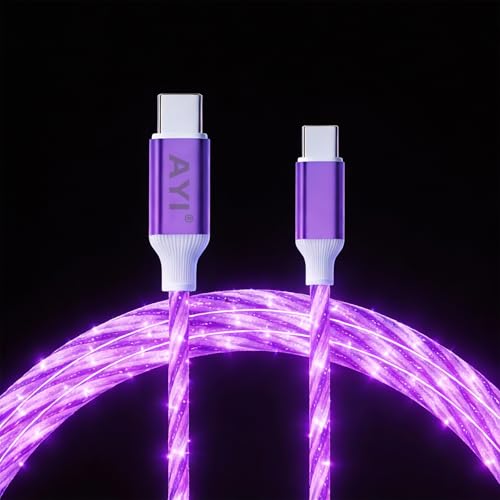 Image of AYI USB C to C Cable 39in,Glow in The Dark Starry Light Charging Cord, PVC Flexible Tangle-Free Durable Charger Cable with Smart Chip,Trickle Charge&Low Power Consumption,for All USB-C Devices,Purple.