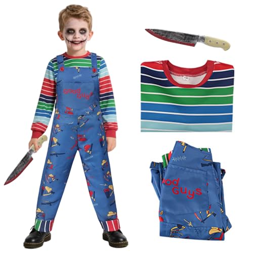 Maryparty Disfraz de Chucky para Niños Adultos, Disfraz de Halloween Muñecas Killer Costume y cuchillo sangriento para Unisex Dress Up (Niños, 140)
