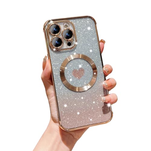 FABSPARK for iPhone 14 Pro Phone Case,Compatible with Magsafe,Magnetic Luxury Plating Glitter Gradient Bling Cute Heart Clear Case,Camera Protection Shockproof for iPhone 14 Pro 6.1 Inch -Golden by FABSPARK - Used condition - CA$3.47