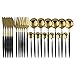Serwis 24 SZTUK Złoto Zestaw Obiadowy Zestaw Noża Ze Stali Nierdzewnej Widok Spoon Srebra Sztućce Zestaw Kitchen Flatware Set Usługa dla 6 sztućców (Color : Shiny Black Gold)