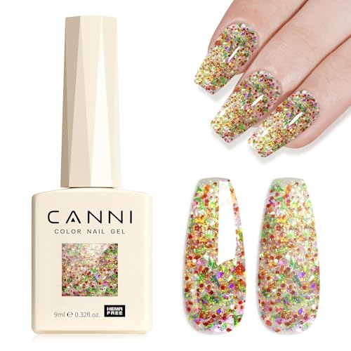 Image of CANNI Glitter Gel Nail Polish - 1pcs 9ml Red Green Color, Soak Off UV LED Nail Gel for DIY Nail Art, Salon or Home Manicure