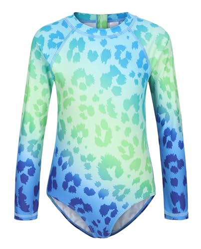 Image of Girls One Piece Rash Guard Long Sleeve Swimsuits for Girls UPF 50+ Sun Protection Bathing Suits 3-16 Years