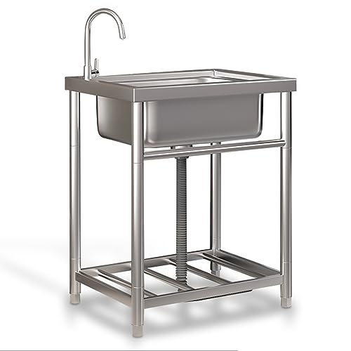 Évier utilitaire autoportant à une cuve en inox avec étagère de rangement