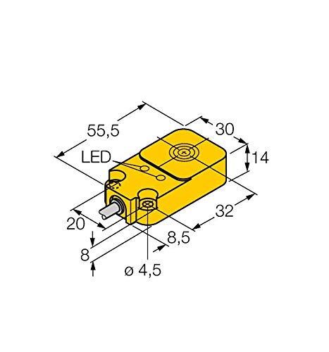TURCK BI10-Q14-ADZ32X2 (4256220), 10MM Range, 14MM Size, 2 LEDs, 2 Meter Cable, 20-250 VAC / 10-300 VDC, 2-Wire AC/DC SCP, EMBEDDABLE, INDUCTIVE, Normally Open, Rectangular, Sensor