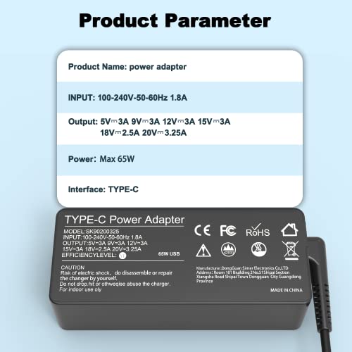 65W USB C Charger for Dell Laptop Charger Latitude 5320 7320 5440 5540 7440 5430 5530 7430 5420 7420 5520 7400 7410 7390 7330 9430 Chromebook 3100 2in1,XPS 13 Replacement Type C AC Adapter Power Cord