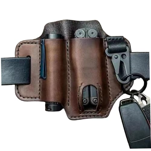 Multitool-Scheide, Leder-Multitool-Scheide, 7, 1 x 5, 1 Zoll Leder-Gürteltasche mit Taschenlampenhalter, Stifthalter und Schlüsselanhänger-Clip, tragbarer Gürtel-Organizer für Camping, Tasche