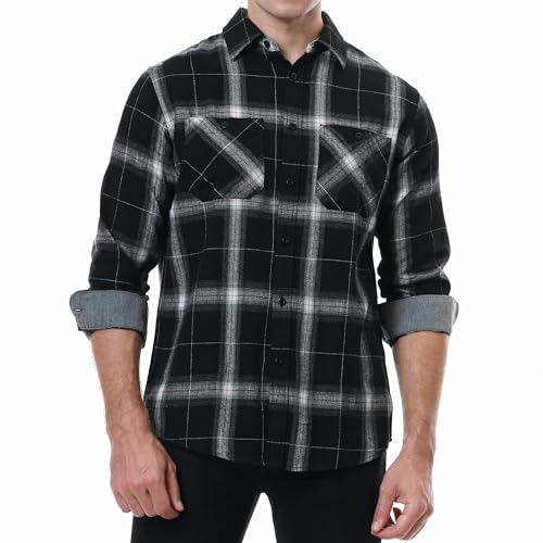 Image of WARHORSEE Flannel Shirt for Men Long Sleeve Button Down Plaid Shirts | Soft Cotton Blend for Multi-season Wear, Lightweight yet Warm, Dual buttoned storage pockets, Machine Washable Easy Care