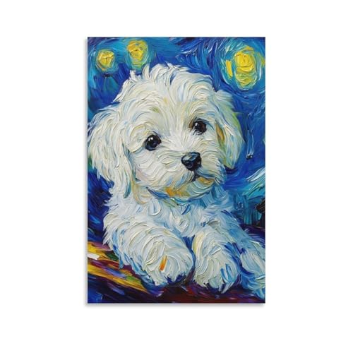 Cuadro en lienzo de West Highland white terrier 50x75 cm póster de decoración para sala