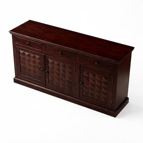 Image of SONA ART & CRAFTS Diamond Solid Sheesham Wood Sideboard Cabinet Storage Organizer with 3 Drawer & Door Cabinet for Home Living Room & Bedroom Multi Shelves Cabinets Hallway Dinning (Walnut Finish)