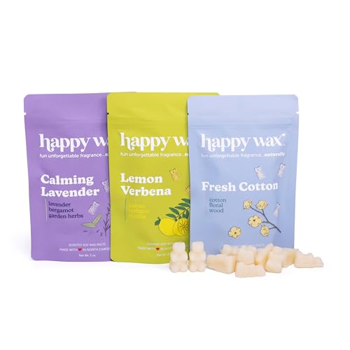 Image of Happy Wax Fresh Mix Collection Premium Scented Non-Toxic, Pet-Friendly Wax Melts - 6 oz Set with Cotton, Lemon Verbena, and Calming Lavender Scents
