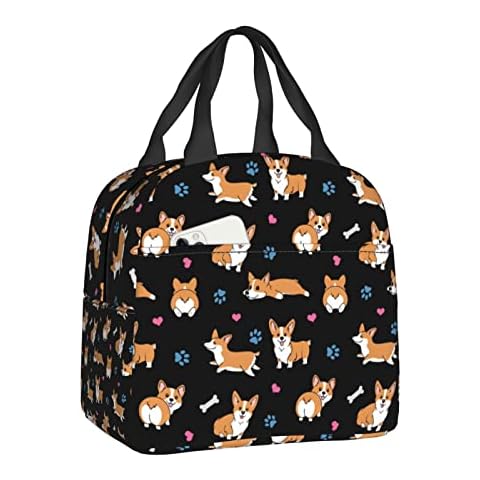 Cute Corgi Dog Lunch Box Bag for Women Girls, Reusable Insulated Cooler Thermal Container Lunch Tote Bags for Office Camping Hiking Picnic Beach Travel Cover