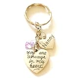 Nanny Silver Charm Keychain Gift You Are Always in My Heart with Crystal Pendant