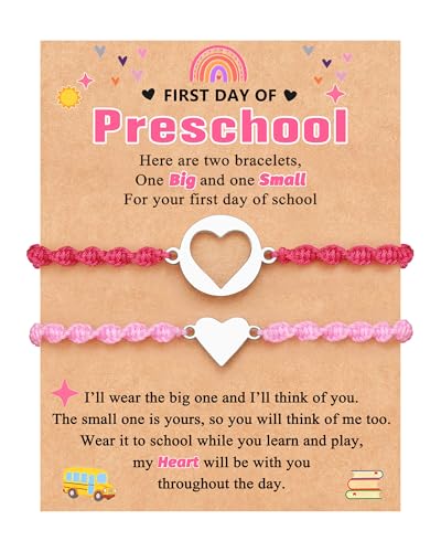 UPROMI First Day of Preschool/Kindergarten/1st Grade Gift, Matching Heart Back to School Bracelet Mommy and Me