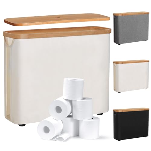 Coperat Toilet Paper Storage with Bamboo Lid and Handle,Free Standing Roll Storage Organizer,Toilet...