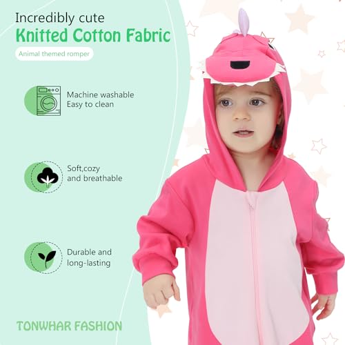 TONWHAR Toddlers And Kids One-Piece Cotton Outfit for Spring Autumn Baby Boys Girls Animal Hooded Romper3