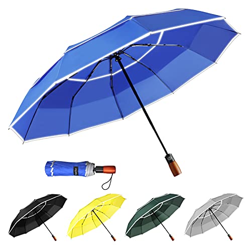 YumSur Paraguas automático resistente al viento, paraguas compacto, fuerte y portátil, doble toldo, mango antideslizante, paraguas plegable de viaje con marco reforzado para hombres y mujeres, días