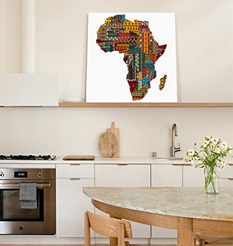 Ethnic Textured Africa Map Giclee Canvas Prints Wall Art For Home Decor, Dining Room Kitchen Oil Paintings Easy To Hang, Gallery Wrap Wall Picture With Wooden Frame, 12X12 Inch #TOP5