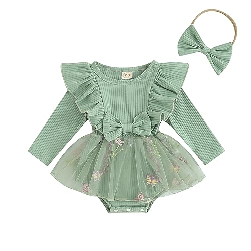 Image of Newborn Baby Girl Fall Winter Outfit Set Plaid Romper Dress Ruffles Long Sleeve Clothes Jumpsuit with Bow Headband