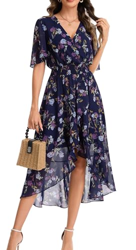 Image of Kormei Womens Short Sleeve Floral Maxi Dress High Low V-Neck Flowy Party Long Dresses