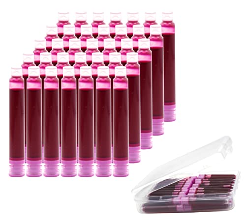 Anller 35 Pieces Ink Cartridges for Fountain Pen with Storage Box, 3.4 mm Bore Diameter, Dark pink