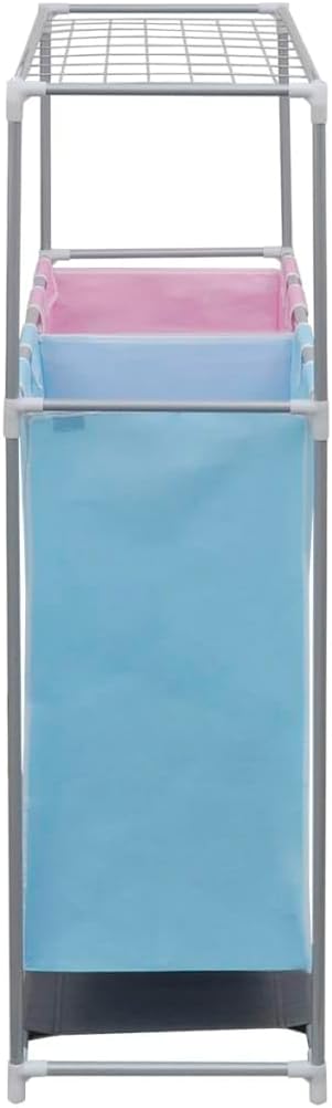 2-Section Laundry Sorter Hamper with Storage Shelf, Durable Iron Frame Clothing Organizer for Bathroom and Bedroom, Removable Washable Polyester Bags, Multicolor