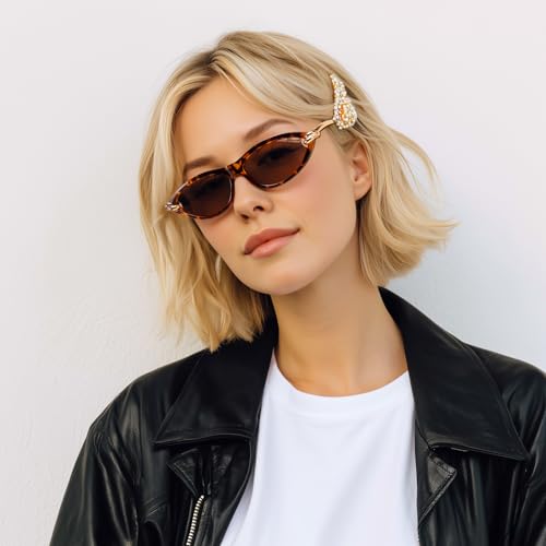 FEISEDY Retro Oval Cat Eye Sunglasses for Women Y2k Small Cateye Sun Glasses Womens Mens Trendy 90s Shades B41863