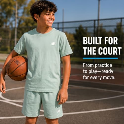 Image of New Balance Boys Athletic Shorts Set - 2 Piece Cotton Blend Jersey Shirt and Active Basketball Shorts for Boys