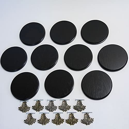 10 placas de cuña para cuña, tabla de especias, placa para trofeos, redonda, oscuro, AF 15 cm, con 10 hojas de roble.