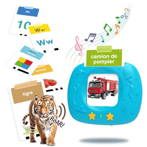 HOMESTEC Giocattoli di apprendimento del linguaggio per bambini piccoli, carte flash realistiche migliorate, parole visive con suoni, accento francese, kit educativo Montessori per bambini in età