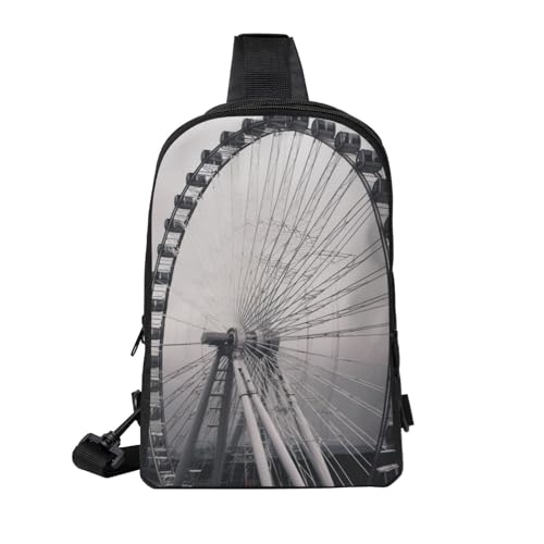 Gray Ferris Wheel Printed Chest Bag Dual Pocket Diagonally Chest Messenger Bag2