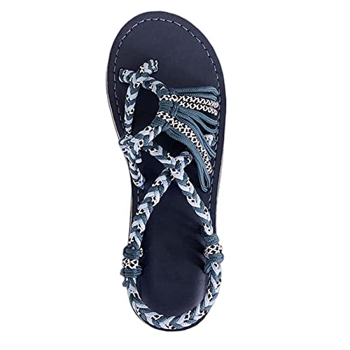 COTCLO Sandales d'été sandales d'été chaussures pour femme couleur assortie nœud de corde sandales confortables pour femme chaussures grande taille - bleu, 43