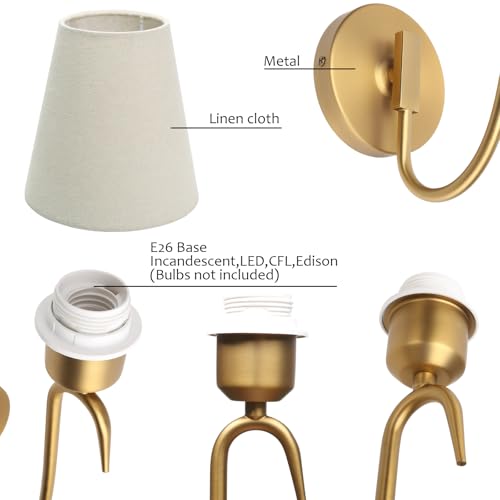 Image of Swan Neck Wall Sconce Fixture 1-Light with Linen Fabric Shade, Indoor Hardwired Rustic Boho Wall Light for Living Room Bedroom Bedside Nightstand Light