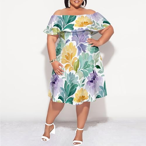 Image of SUZONANA Women's Plus Size Summer Dresses Floral Print Midi Dresses Flowy Sundresses