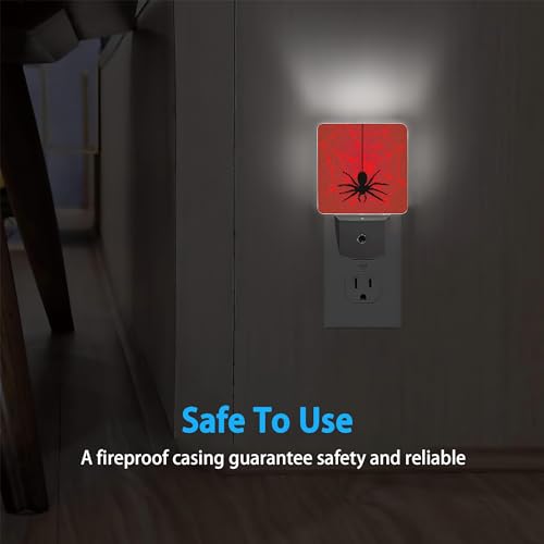 Image of Night Lights Plug into Wall Spider Red Web Night Lights Dusk to Dawn Sensor Led Lamp for Women Men,Led Lights for Stairway /Hallway /Bedroom,0.5W