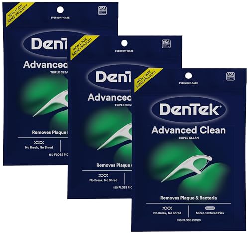 Image of DenTek Triple Clean Advanced Clean Floss Picks, No Break & No Shred Floss, (Packaging May Vary), 150 Count (Pack of 3)